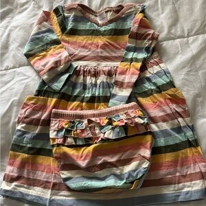 Hanna Andersson Girls Rainbow Stripe Dress with Ruffle Bloomers size 90 (3T)